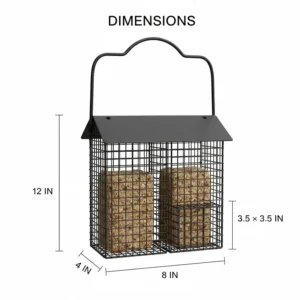 Diagram showing the dimensions and size specifications of the new double cage suet feeder.