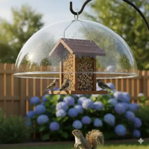 An extra-large diameter bird feeder dome, providing wide coverage and excellent weather protection for a hopper-style feeder.