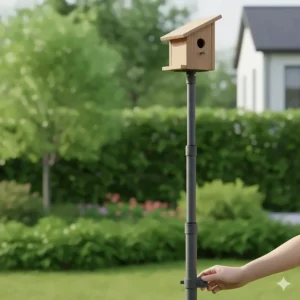 A lightweight, telescoping bird house pole shown extended to its full height for easy installation and maintenance access.