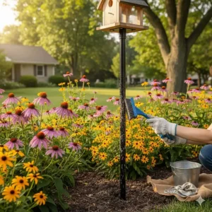 Weather-resistant, powder-coated heavy-duty steel pole designed for long-term support of large bird houses.