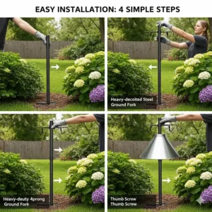 Step-by-step illustration of assembling a rust-resistant squirrel proof bird feeder pole.