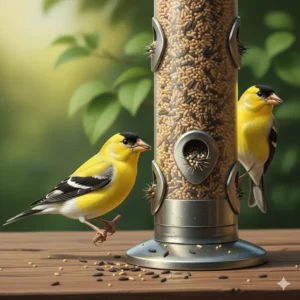 Close-up illustration of tiny Nyjer seeds, the best bird seed for wild birds like goldfinches and siskins.