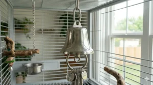 An indestructible stainless steel bell toy for aggressive chewers and large bird breeds.