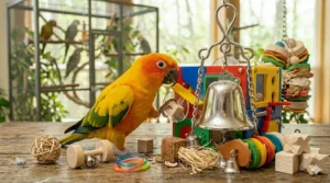 A set of handheld foot toys for medium birds to improve dexterity and beak health.