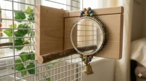 A shatterproof acrylic bird mirror toy safe for aggressive chewers and active birds.