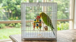 A small, lightweight Super Bird Creations toy suitable for parakeets and small bird cages.