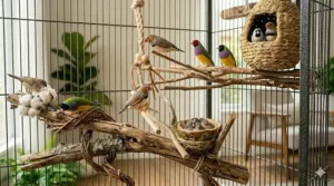 A heavy duty double flight cage for small birds with multiple access doors