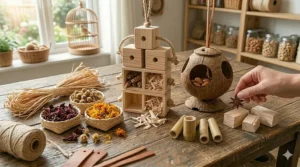 Colorful, non-toxic acrylic shapes and beads, durable bird toy parts for adding visual stimulation to DIY projects.
