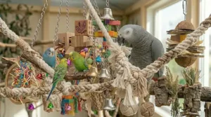 A soft cotton rope perch that offers a soothing sensory outlet for birds prone to plucking.