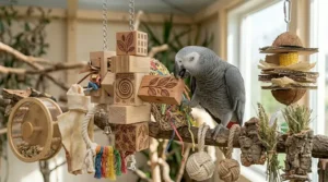 Durable wooden bird toy to encourage healthy chewing and reduce stress-related plucking.