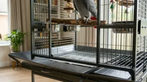 Illustration measuring correct bar spacing and thickness for safe African Grey parrot cages.