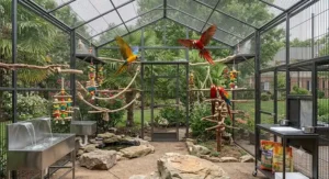Spacious outdoor aviary flight pen showcasing the ultimate setup for multiple pet macaws.