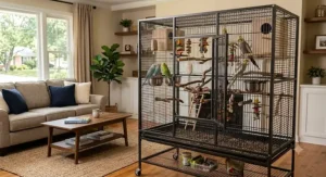 Divided flight cage for birds with a removable center partition designed for breeding and separation