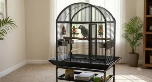 Elegant dome top enclosure suitable for an African Grey or small macaw, categorized as a high-quality large parrot cage under 300 dollars.