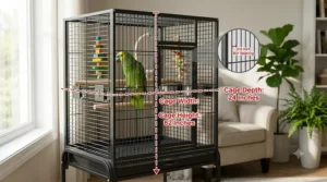 Illustration detailing the ideal dimensions for top rated amazon parrot cages to ensure maximum flight space.