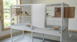 Double finch breeding cage system featuring a removable center divider wall