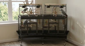 Multi-bird play top bird cage featuring dual play areas and split main enclosures.