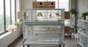 Triple-layer stackable breeding cages designed for finches, budgies, and small exotic birds.