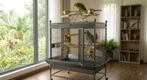 Spacious rolling play top cage suitable for African Grey parrots and amazon birds