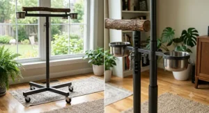 Adjustable height parrot t-stand suitable for medium to large birds like Macaws and African Greys