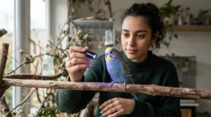 Observing natural porphyrin fluorescence using a handheld UV light for bird feather assessments at home.