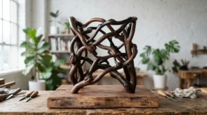 An exotic Java wood bird play gym showcasing unique branching designs and organic textures.