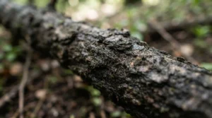 Close-up view of the rough, textured wood surface on a natural java tree branch.