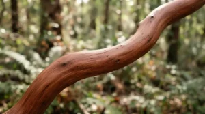 Detailed view showing the smooth, reddish-brown bark of a manzanita wood stand.