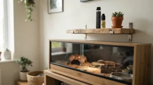 Safe placement of a small humidifier for bird cage room on a high shelf away from direct mist